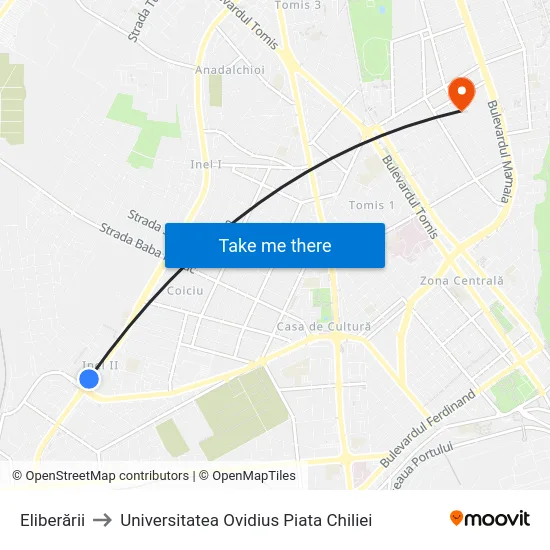 Eliberării to Universitatea Ovidius Piata Chiliei map