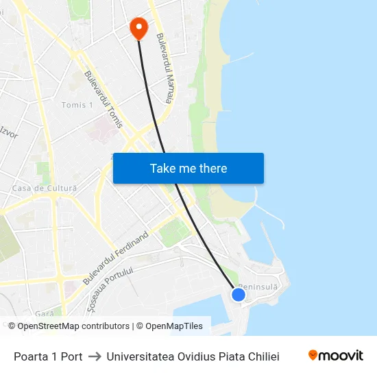 Poarta 1 Port to Universitatea Ovidius Piata Chiliei map