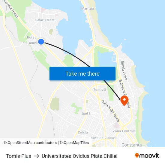 Tomis Plus to Universitatea Ovidius Piata Chiliei map