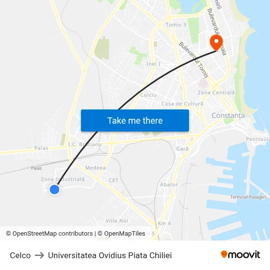 Celco to Universitatea Ovidius Piata Chiliei map