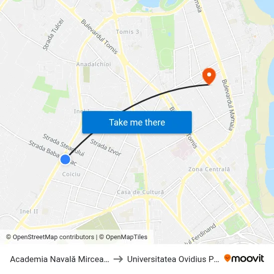 Academia Navală Mircea Cel Bătrân to Universitatea Ovidius Piata Chiliei map
