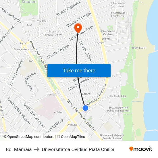 Bd. Mamaia to Universitatea Ovidius Piata Chiliei map