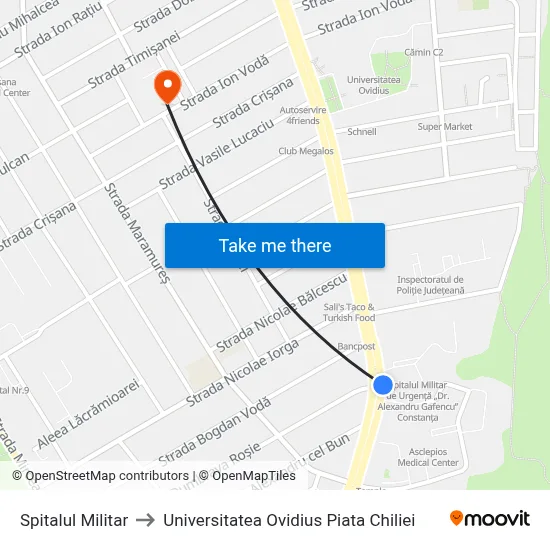 Spitalul Militar to Universitatea Ovidius Piata Chiliei map