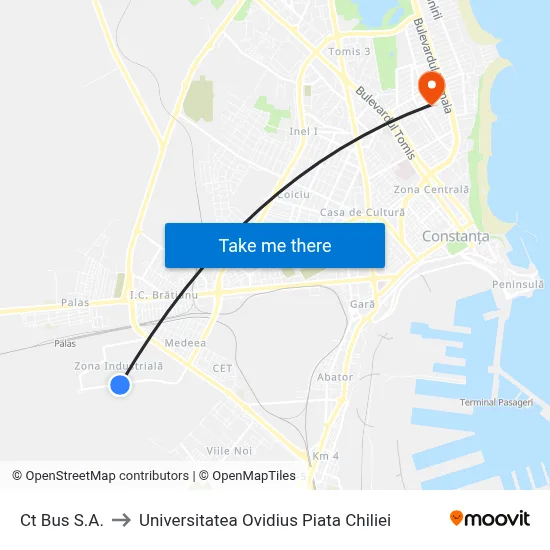 Ct Bus S.A. to Universitatea Ovidius Piata Chiliei map