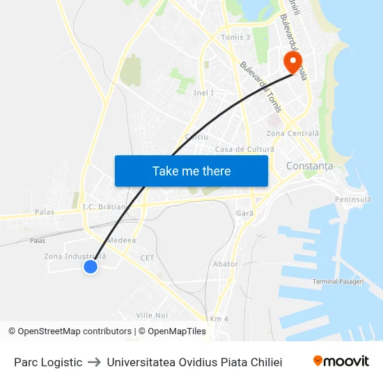 Parc Logistic to Universitatea Ovidius Piata Chiliei map
