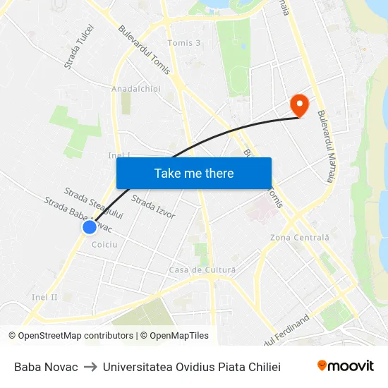 Baba Novac to Universitatea Ovidius Piata Chiliei map