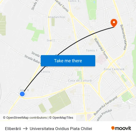 Eliberării to Universitatea Ovidius Piata Chiliei map