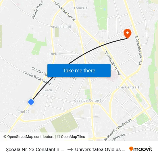 Școala Nr. 23 Constantin Brâncoveanu to Universitatea Ovidius Piata Chiliei map
