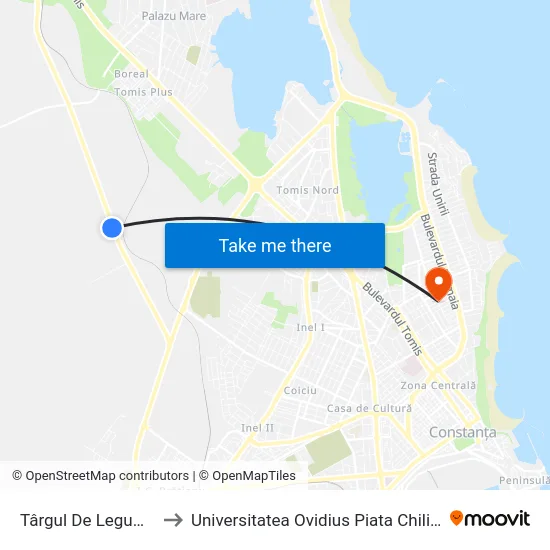 Târgul De Legume to Universitatea Ovidius Piata Chiliei map