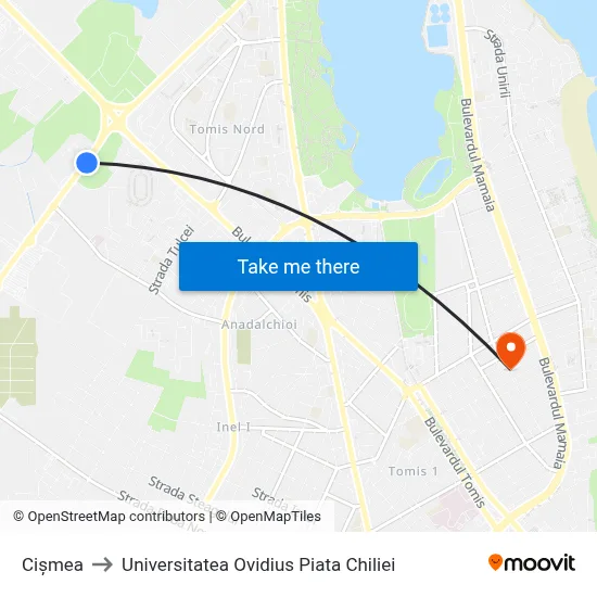 Cișmea to Universitatea Ovidius Piata Chiliei map