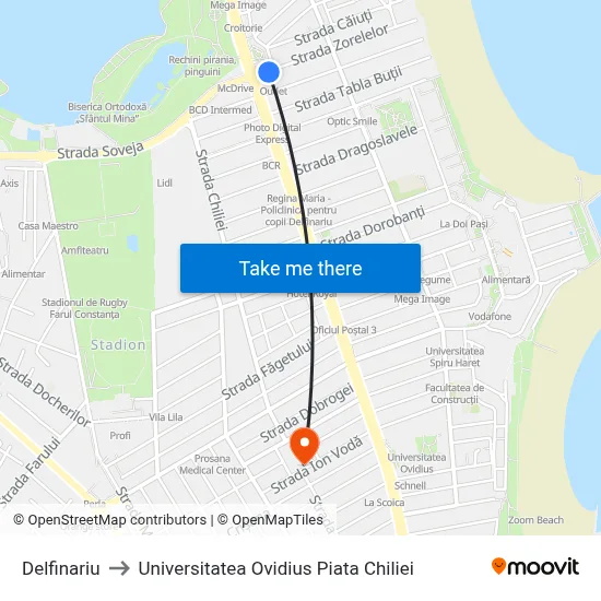Delfinariu to Universitatea Ovidius Piata Chiliei map