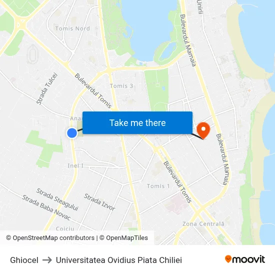 Ghiocel to Universitatea Ovidius Piata Chiliei map