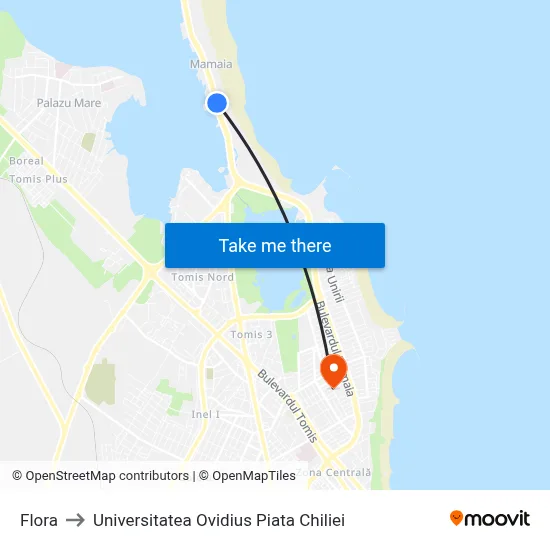Flora to Universitatea Ovidius Piata Chiliei map