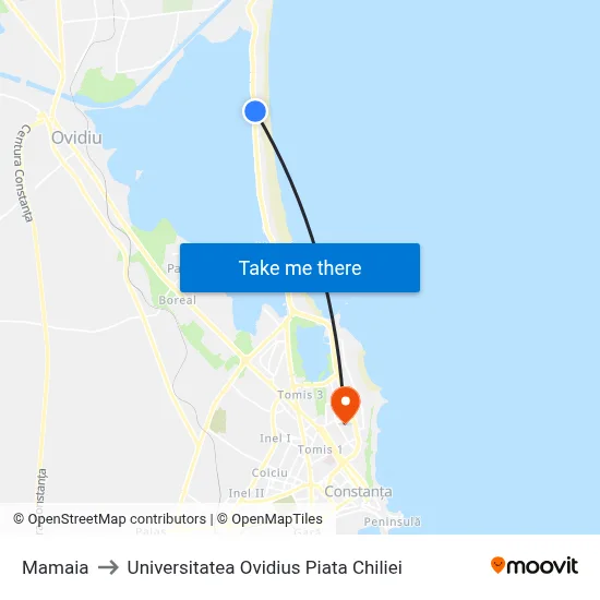 Mamaia to Universitatea Ovidius Piata Chiliei map