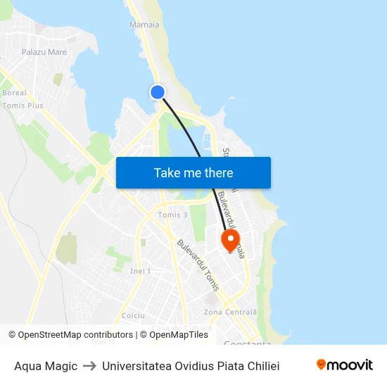 Aqua Magic to Universitatea Ovidius Piata Chiliei map