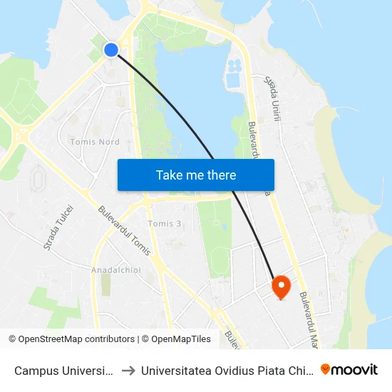 Campus Universitar to Universitatea Ovidius Piata Chiliei map