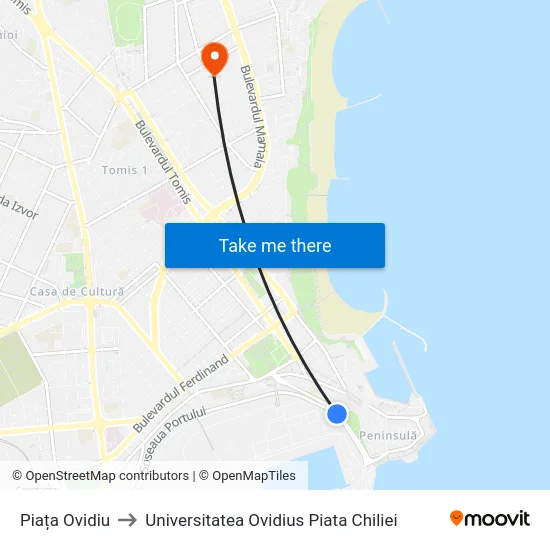 Piața Ovidiu to Universitatea Ovidius Piata Chiliei map