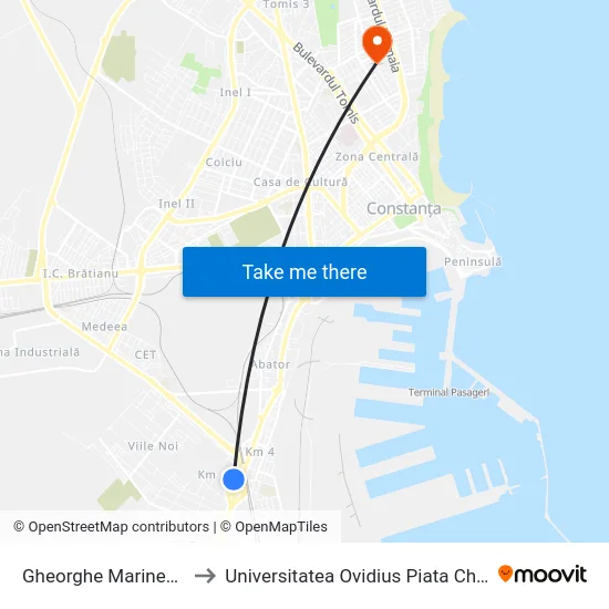 Gheorghe Marinescu to Universitatea Ovidius Piata Chiliei map