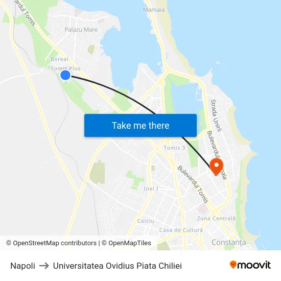 Napoli to Universitatea Ovidius Piata Chiliei map