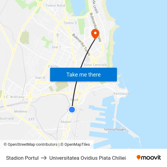 Stadion Portul to Universitatea Ovidius Piata Chiliei map