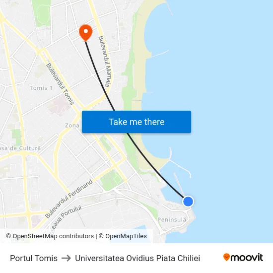 Portul Tomis to Universitatea Ovidius Piata Chiliei map