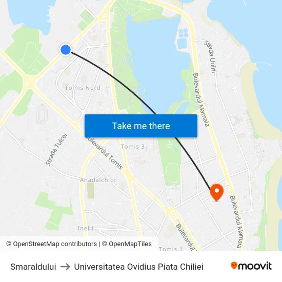 Smaraldului to Universitatea Ovidius Piata Chiliei map