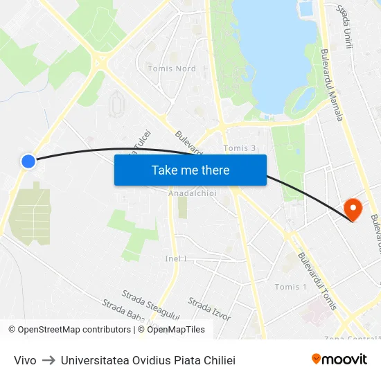 Vivo to Universitatea Ovidius Piata Chiliei map