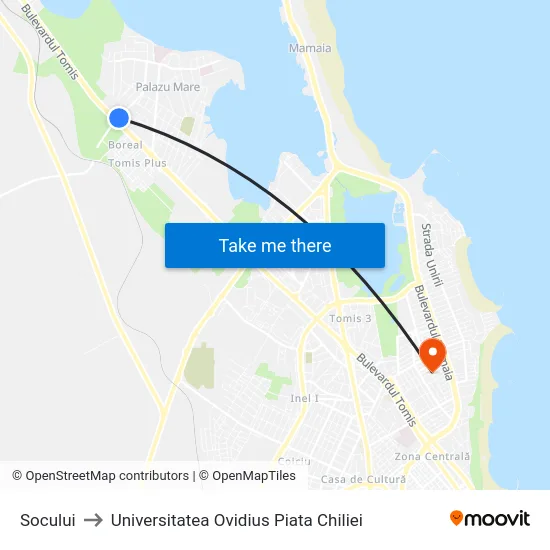 Socului to Universitatea Ovidius Piata Chiliei map