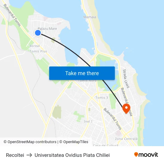 Recoltei to Universitatea Ovidius Piata Chiliei map