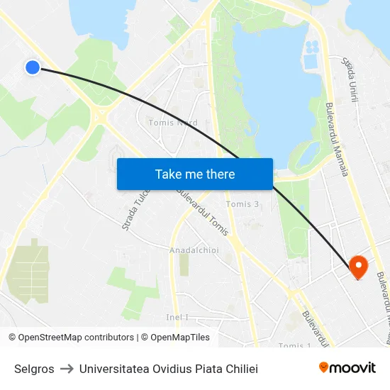Selgros to Universitatea Ovidius Piata Chiliei map