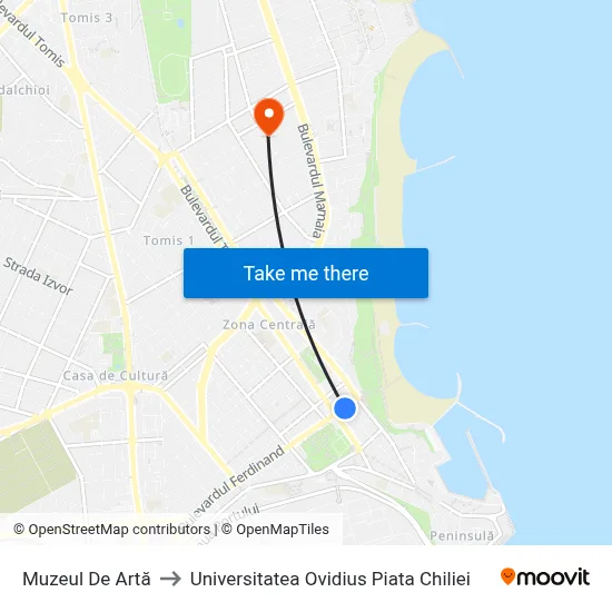 Muzeul De Artă to Universitatea Ovidius Piata Chiliei map