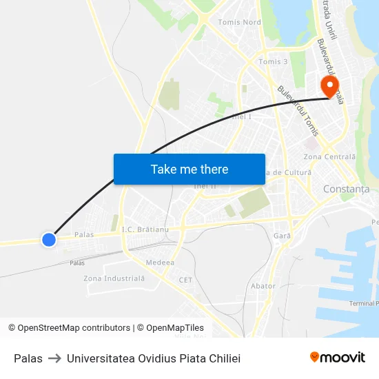 Palas to Universitatea Ovidius Piata Chiliei map