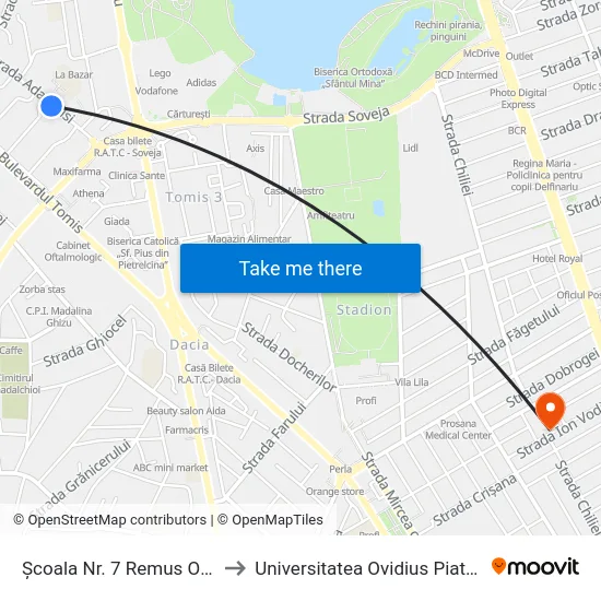 Școala Nr. 7 Remus Opreanu to Universitatea Ovidius Piata Chiliei map