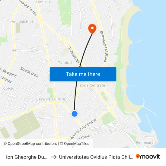 Ion Gheorghe Duca to Universitatea Ovidius Piata Chiliei map