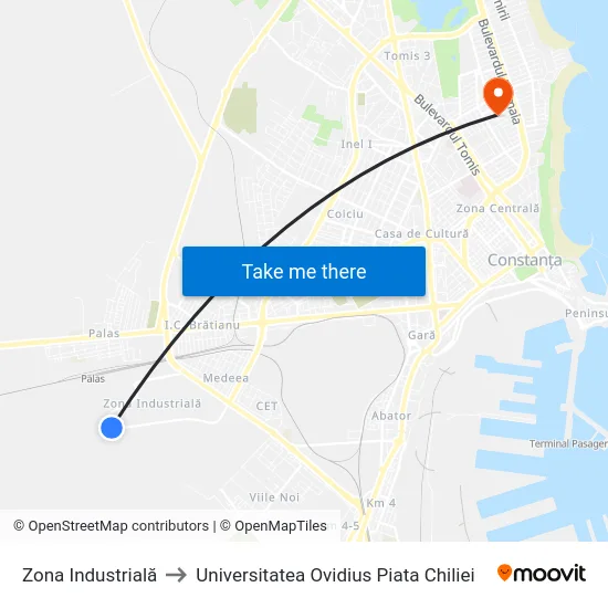 Zona Industrială to Universitatea Ovidius Piata Chiliei map