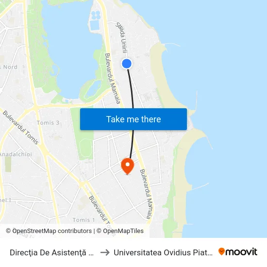Direcţia De Asistenţă Socială to Universitatea Ovidius Piata Chiliei map