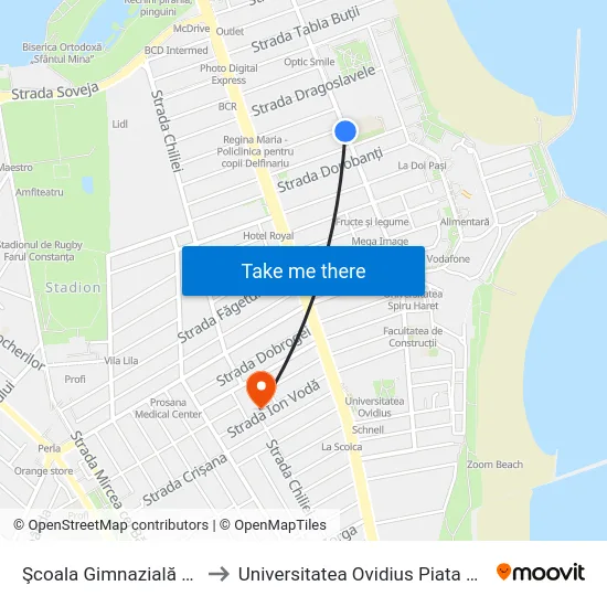 Şcoala Gimnazială Nr. 3 to Universitatea Ovidius Piata Chiliei map