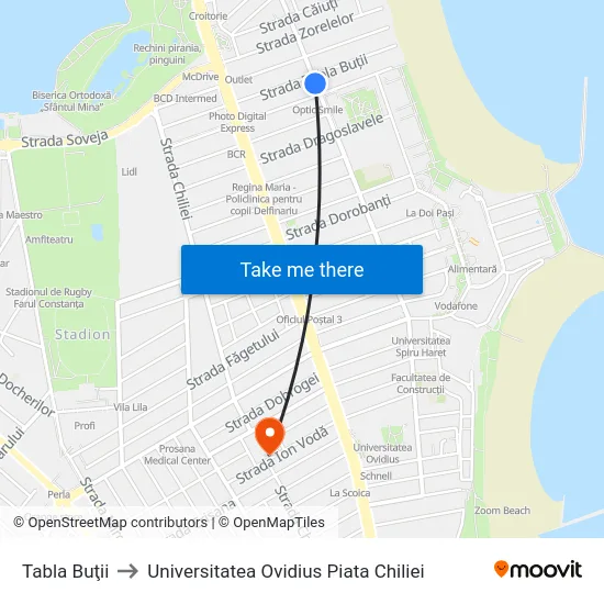 Tabla Buţii to Universitatea Ovidius Piata Chiliei map