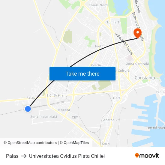 Palas to Universitatea Ovidius Piata Chiliei map