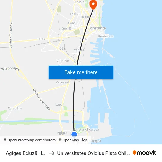 Agigea Ecluză Hm. to Universitatea Ovidius Piata Chiliei map