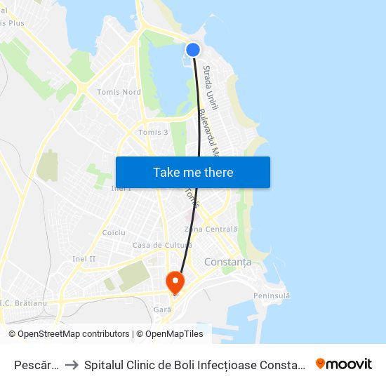 Pescărie to Spitalul Clinic de Boli Infecțioase Constanța map
