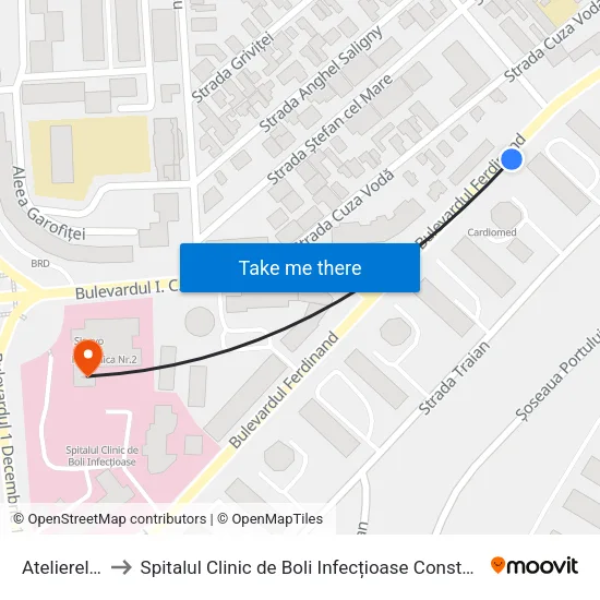 Atelierelor to Spitalul Clinic de Boli Infecțioase Constanța map