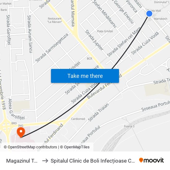 Magazinul Tomis to Spitalul Clinic de Boli Infecțioase Constanța map