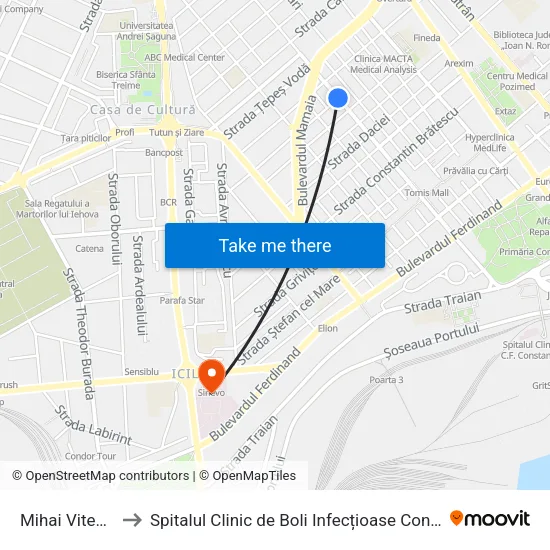 Mihai Viteazul to Spitalul Clinic de Boli Infecțioase Constanța map