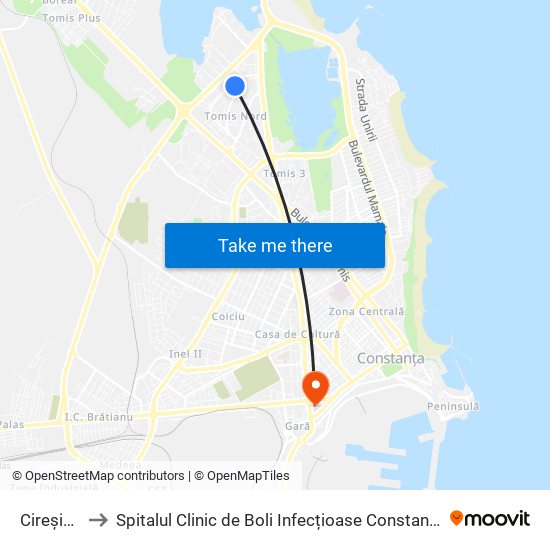 Cireșica to Spitalul Clinic de Boli Infecțioase Constanța map