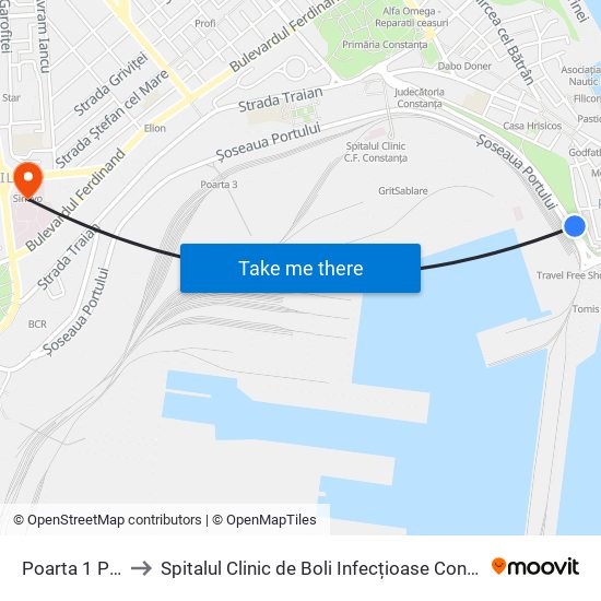 Poarta 1 Port to Spitalul Clinic de Boli Infecțioase Constanța map