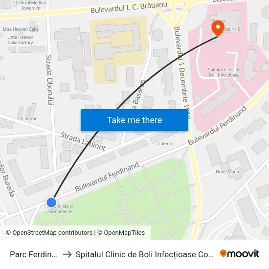 Parc Ferdinand to Spitalul Clinic de Boli Infecțioase Constanța map