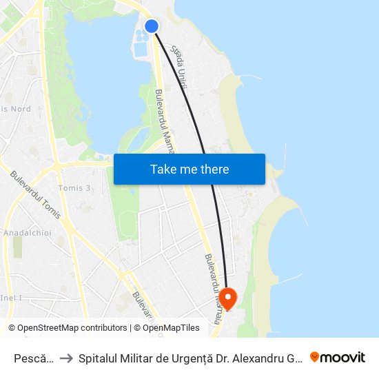 Pescărie to Spitalul Militar de Urgență Dr. Alexandru Gafencu map
