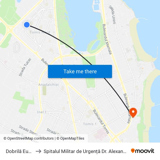 Dobrilă Eugeniu to Spitalul Militar de Urgență Dr. Alexandru Gafencu map