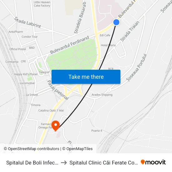 Spitalul De Boli Infecțioase to Spitalul Clinic Căi Ferate Constanța map